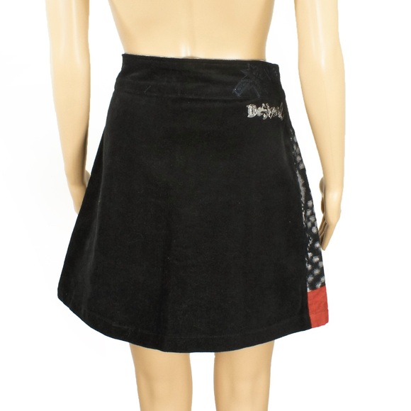 Vintage Desigual Geometric Patchwork Velvet Corduroy Wrap Skirt - Picture 6 of 7